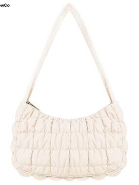 Quilted Nylon Puffer Tote Bag Hobo Handbag Lightweight Crescent Shape